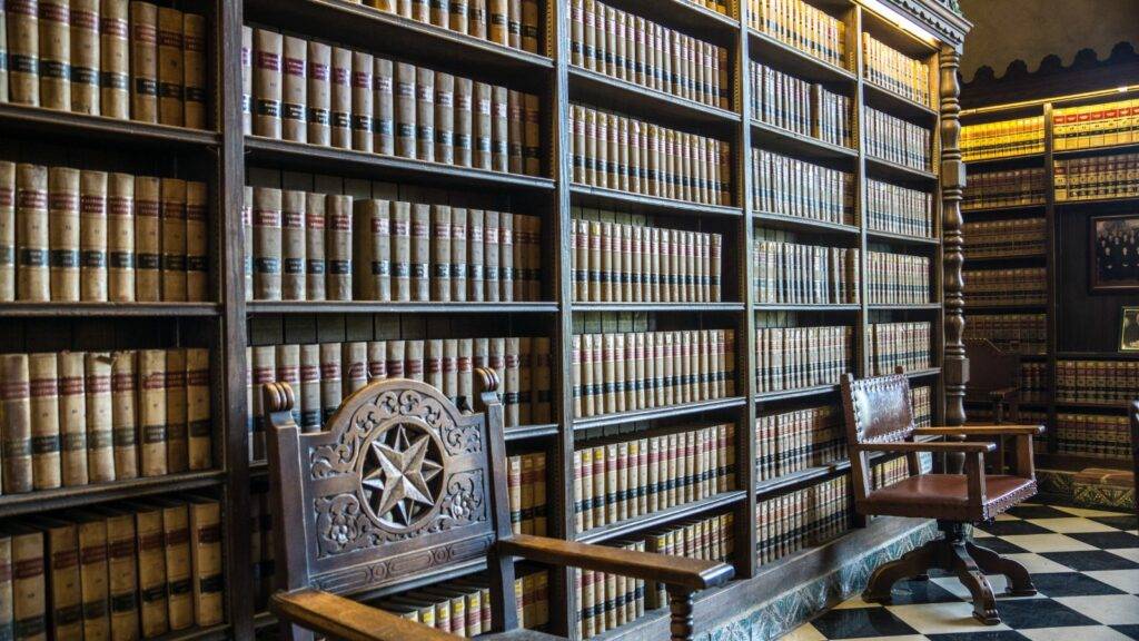 Law library with vintage bookshelves and chairs – Connaught Law Blog
