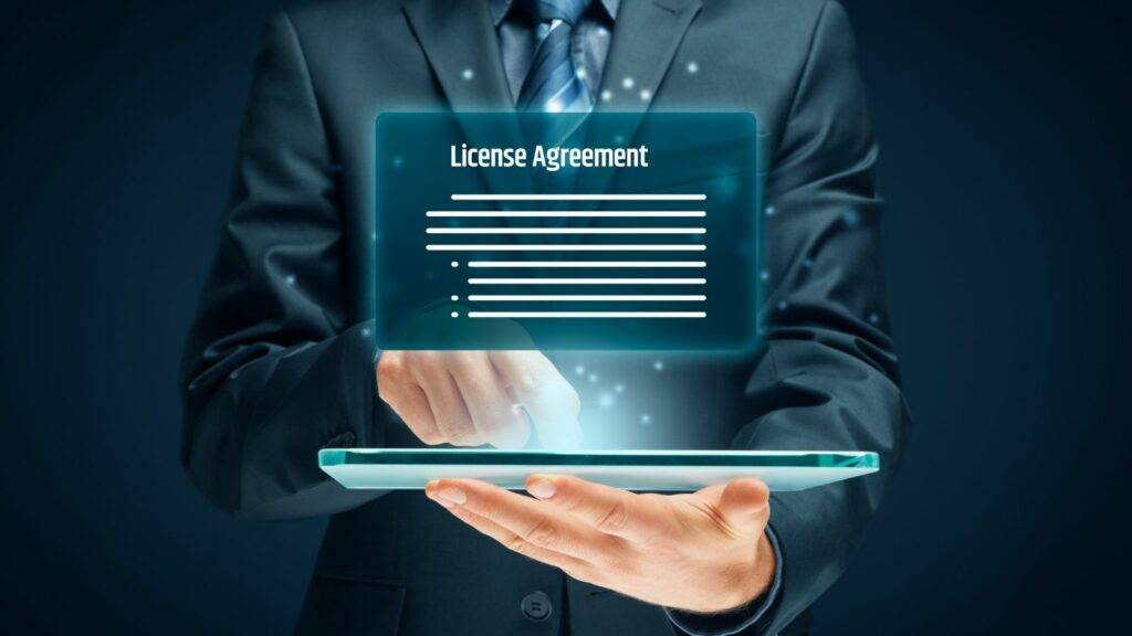 Digital license agreement representing UK sponsor licence compliance and revocation
