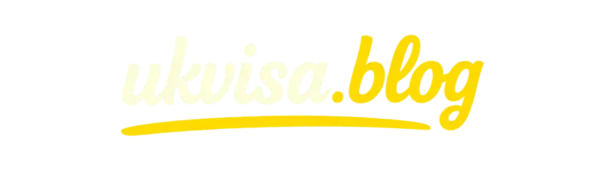 UK Visa Blog logo with yellow and white branding on a gray background